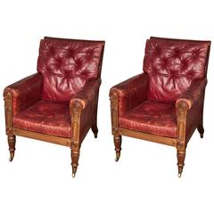Good Pair of George IV Carved Mahogany Library Bergères