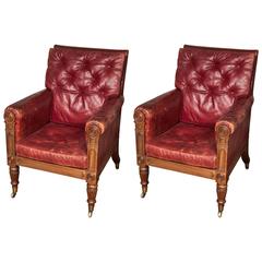 Good Pair of George IV Carved Mahogany Library Bergères