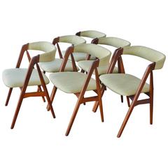 Restored Set of Six A Frame Teak Dining Chairs by Harlev in Celery