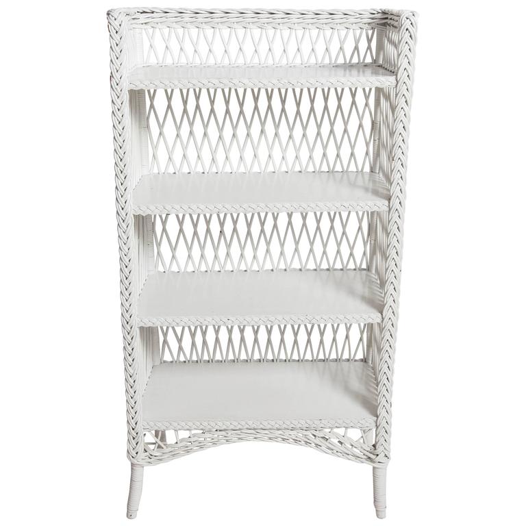 Bar Harbor Style White Wicker Shelf at 1stDibs