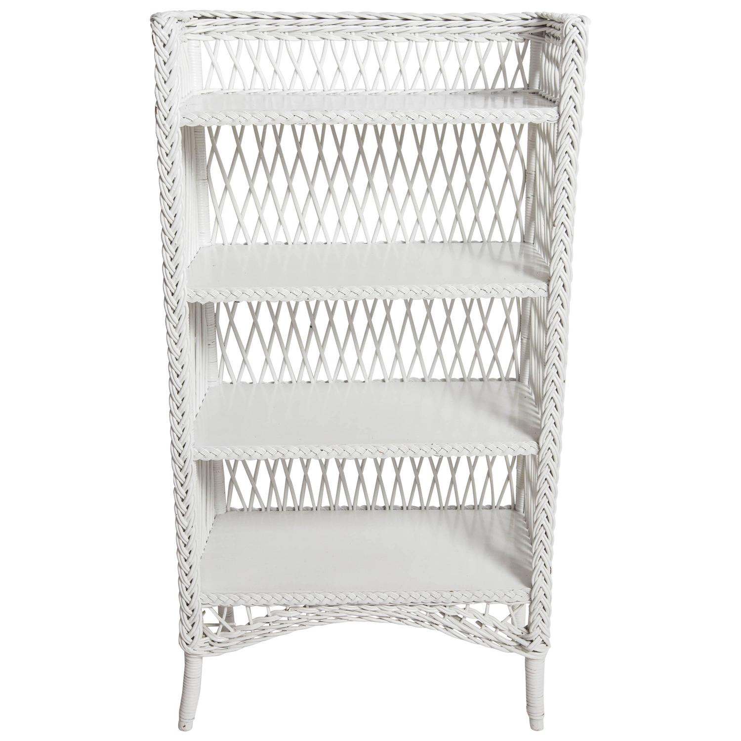 Bar Harbor Style White Wicker Shelf For Sale at 1stdibs