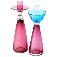 Murano Glass Pair of Amethyst and Cerulean Candlesticks 12