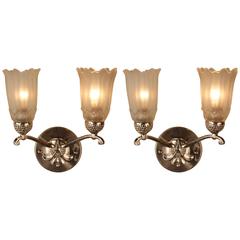Pair of French Glass and Nickel Art Deco Wall Sconces