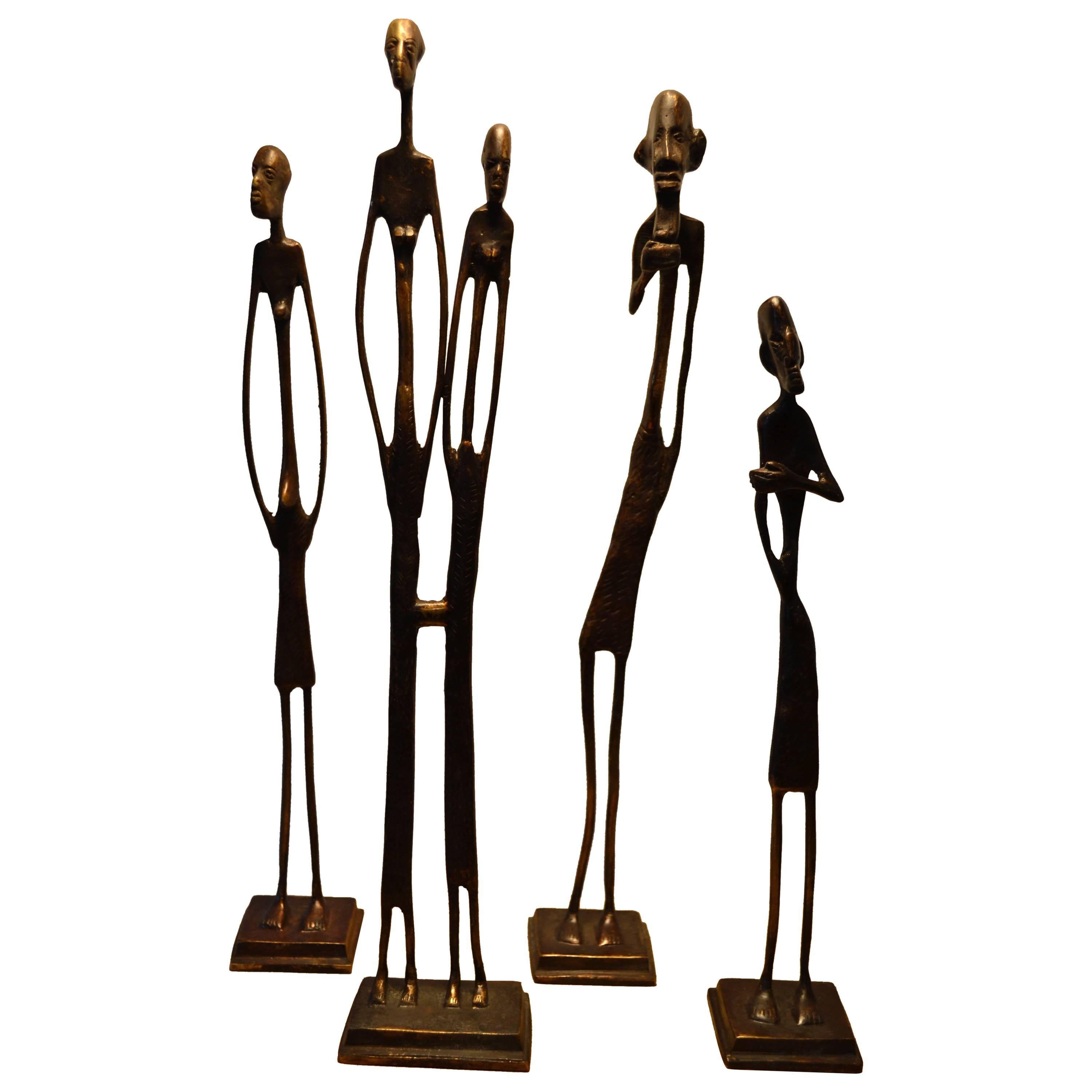 Four Brutalist Bronze Abstract Figural Sculptures, Mid-Century Modern