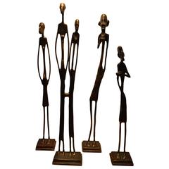 Four Brutalist Bronze Abstract Figural Sculptures, Mid-Century Modern