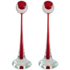 Pair of Red Murano Glass Candlesticks by Cenedese 11