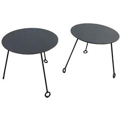 Modernist Pair of Round Tripod Leg Tables in the Manner of Jean Royère