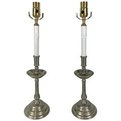 Retro Pair of Pewter Elizabethan Style Prickets