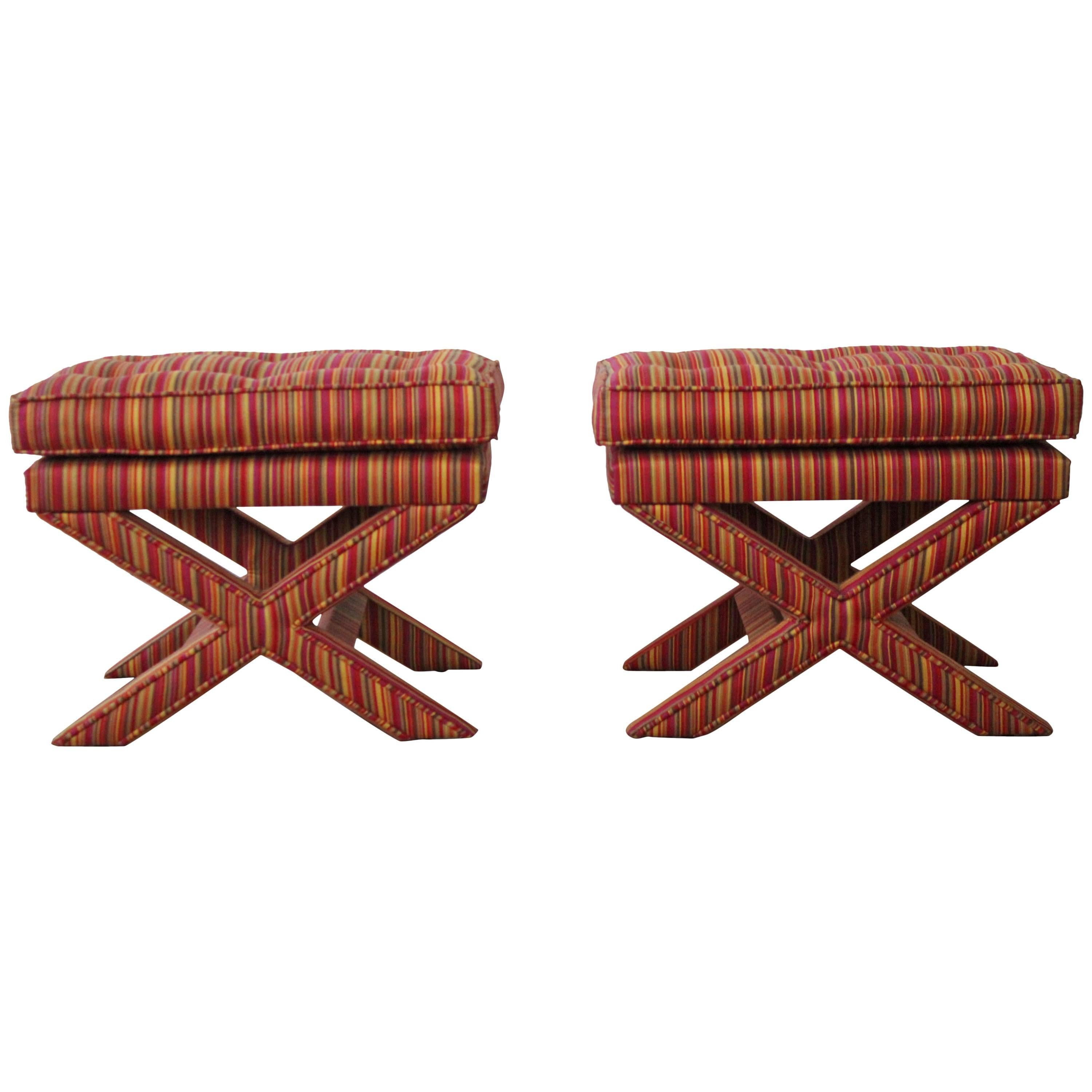 Pair of Mid-Century Modern X-Base Billy Baldwin Benches Footstools For Sale