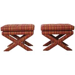 Pair of Mid-Century Modern X-Base Billy Baldwin Benches Footstools