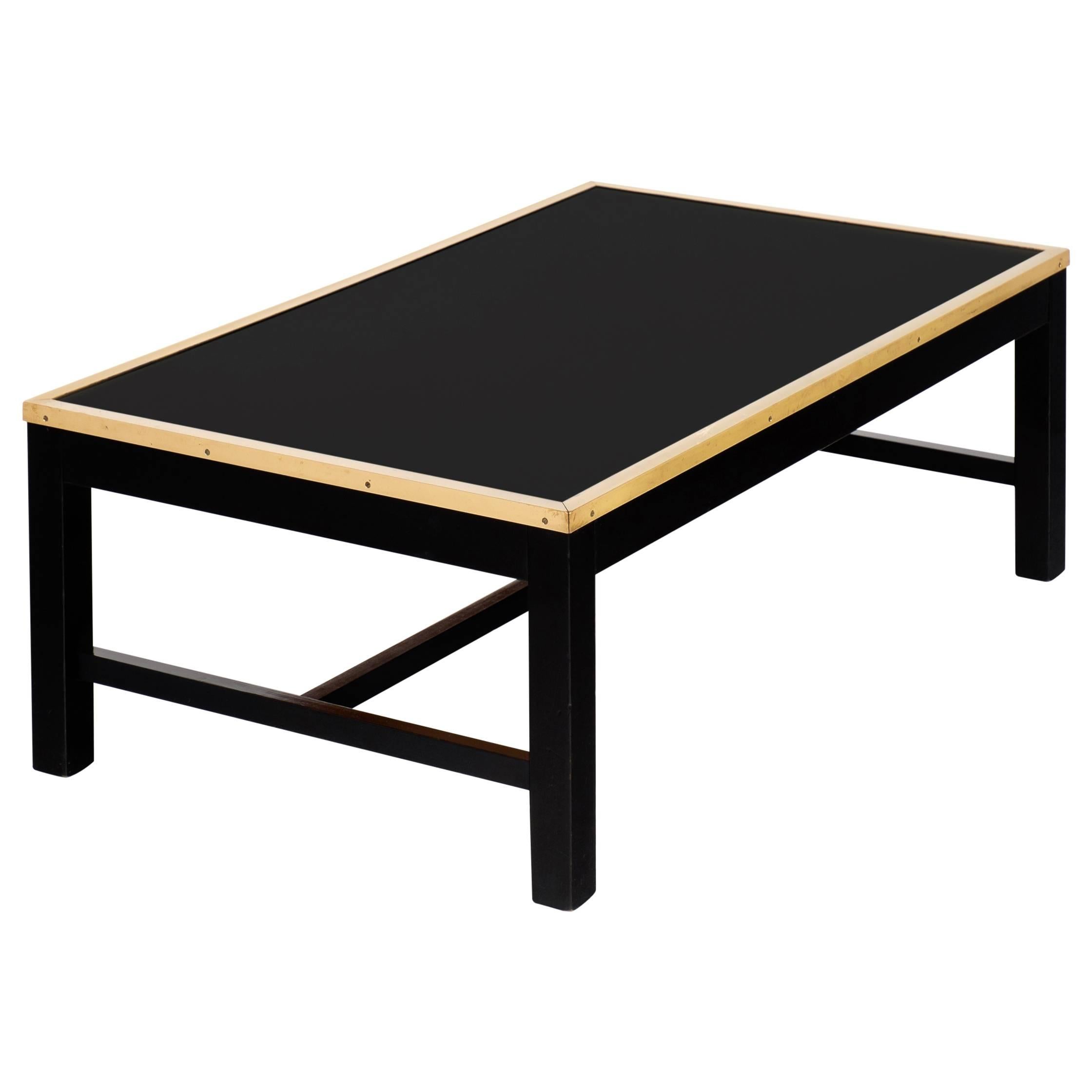 Vintage Black Glass and Brass Coffee Table