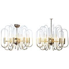 Vintage Pair of Brass and Glass Filament Chandelier Attributed to Gaetano Sciolari