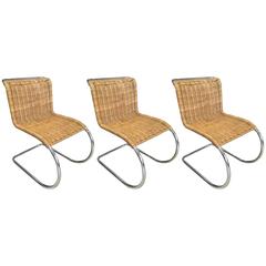 Three MR20 Style Rattan and Chrome Side Chairs