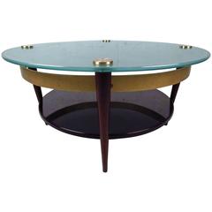 Unique Mid-Century Floating-Top Glass and Brass Coffee Table