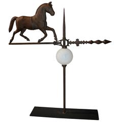 Antique 19th Century Original Painted Horse Weather Vane and Lighting Rod on Stand