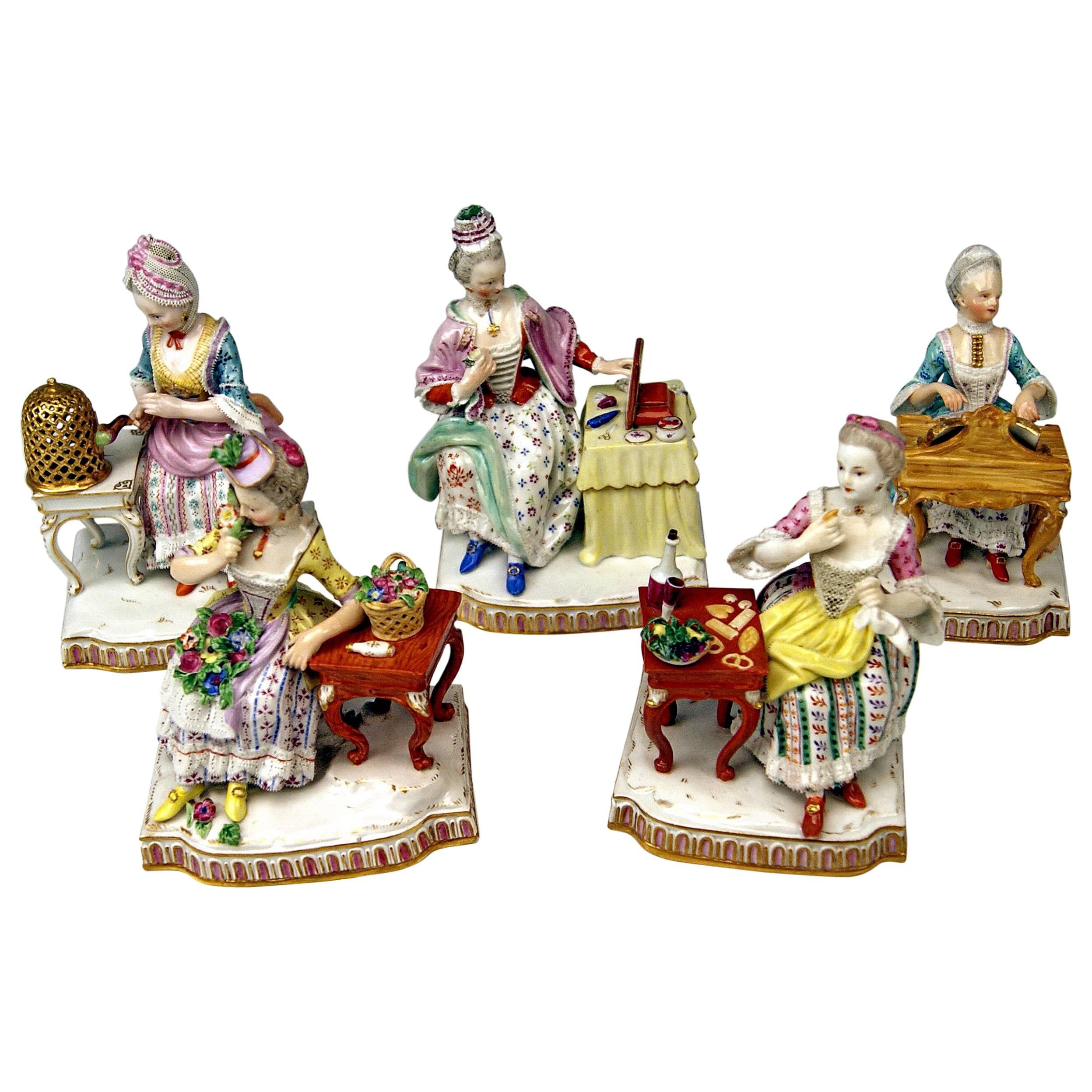 Meissen Complete Series of Five Senses by Schoenheit Models E 1-5, circa 1850