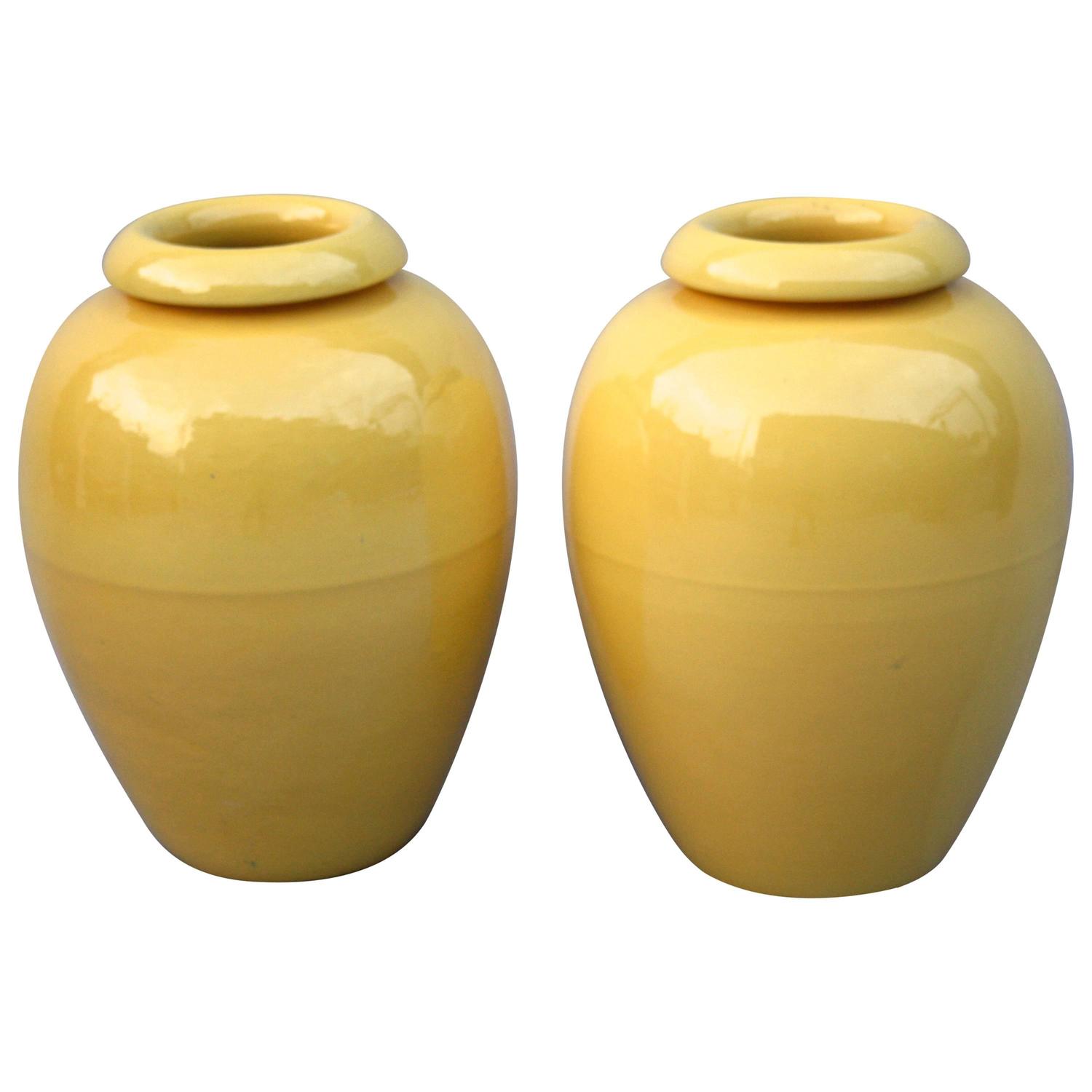 1930s Rare Pair of Bauer Pottery Yellow Oil Jars at 1stdibs