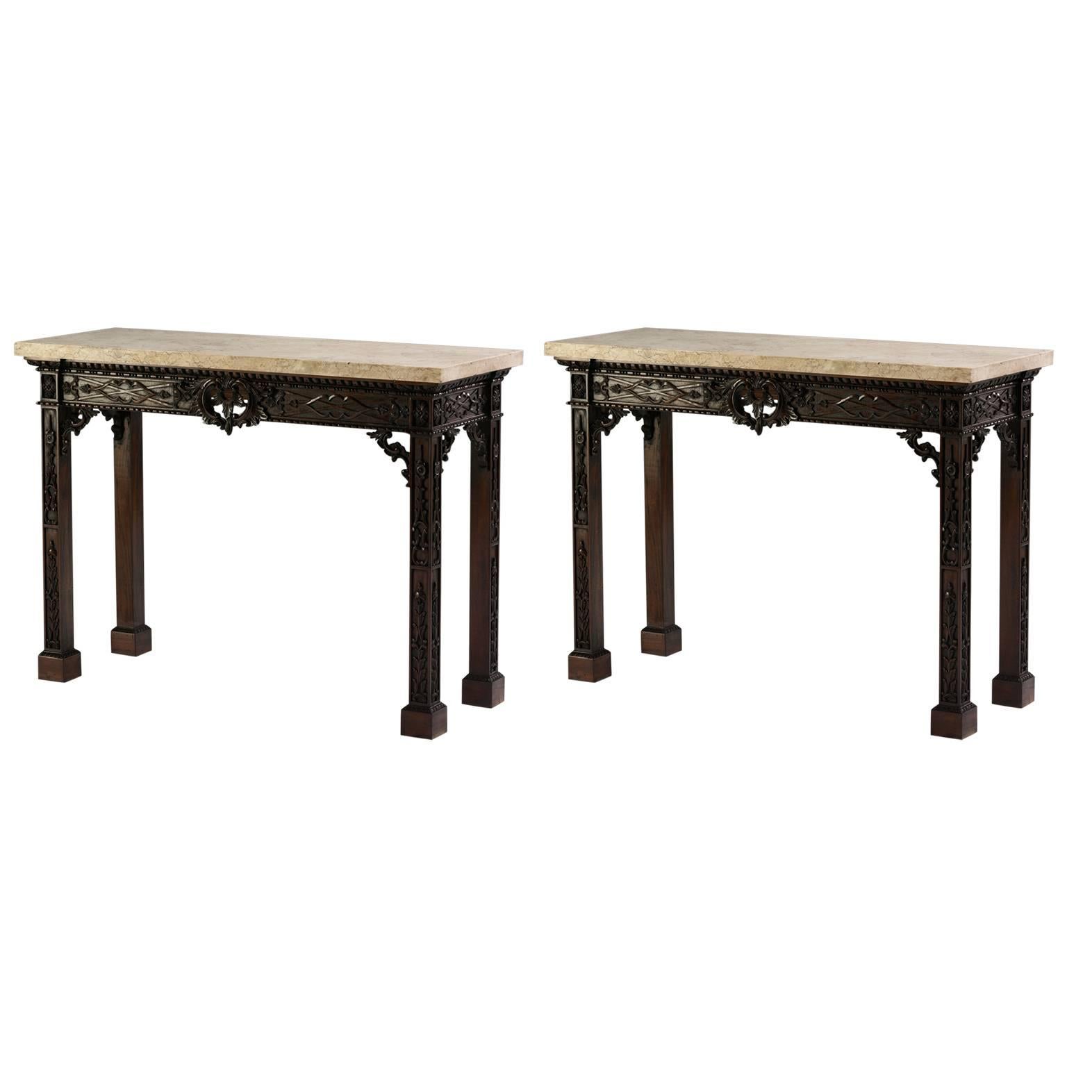 Fret Pier Tables in the Chippendale manner For Sale