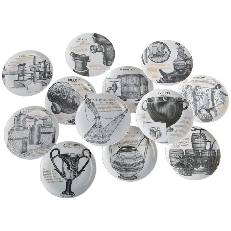 Set of 12 Fornasetti Plates for Martini and Rossi For Sale at 1stdibs