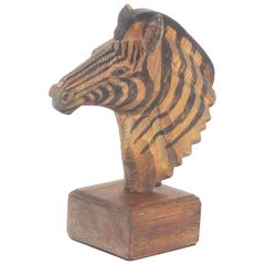 Naturalist Midcentury Carved Wood Sculpture of a Zebra Head