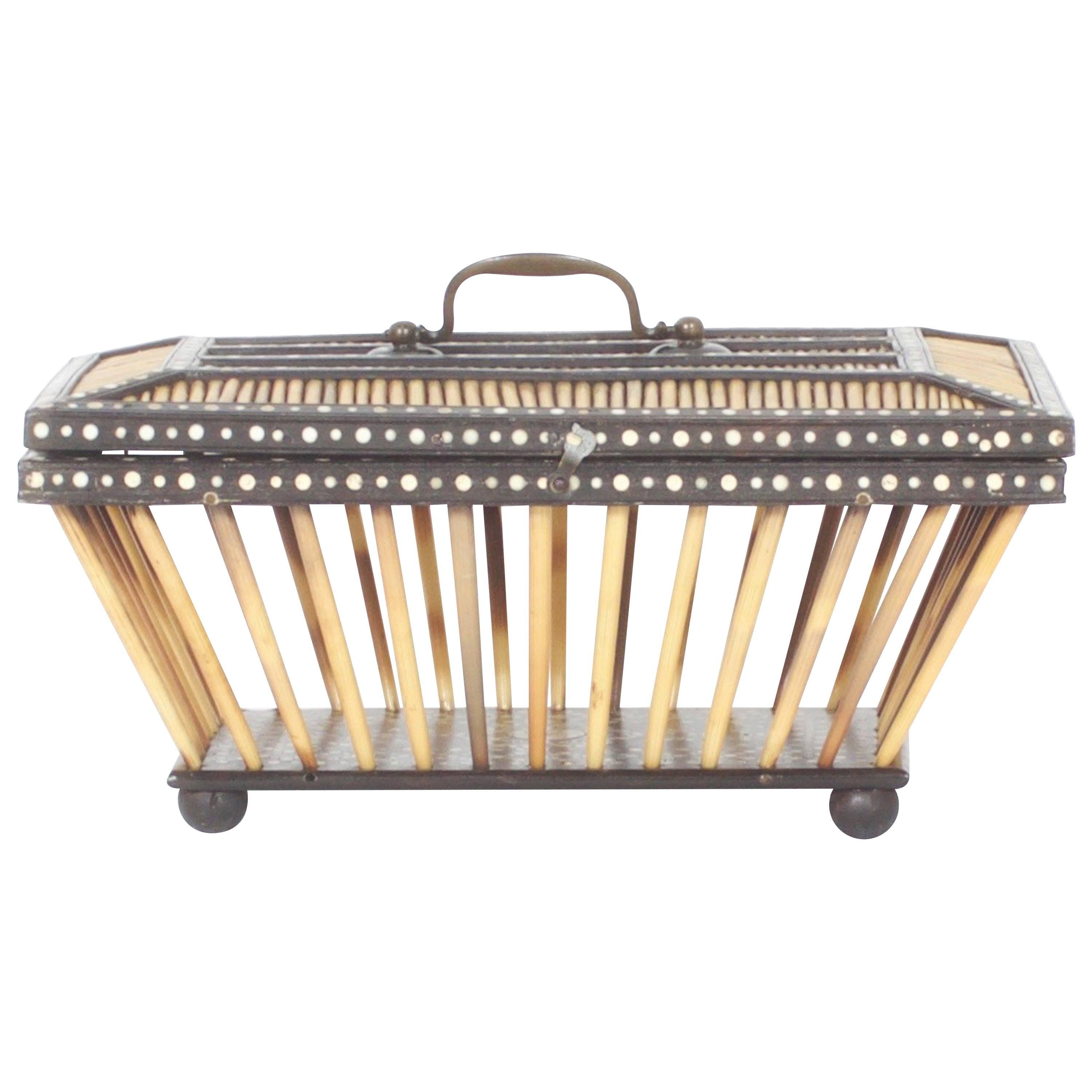 Antique Anglo Indian Celonese Porcupine Quill Basket