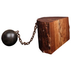 "Ball and Chain" Table in American Elm and Steel by Studio Roeper