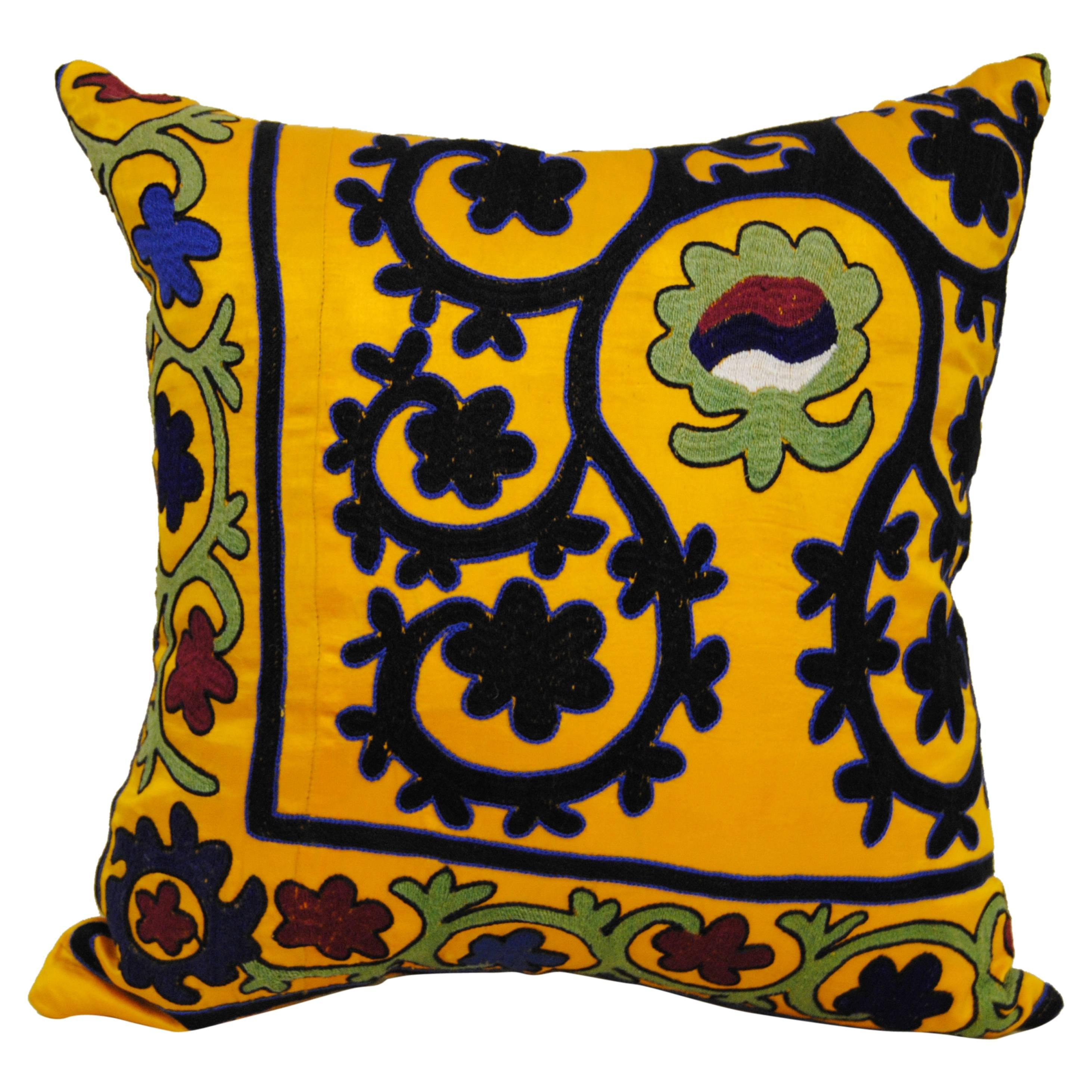 Hand Embroidered Silk or Cotton Uzbekistan Textile Pillow For Sale