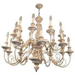 High Patinated Wood Chandelier Illuminated with 20 Lights