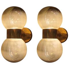 Murano Glass and Gilded Brass Pair of Sconces, Italy