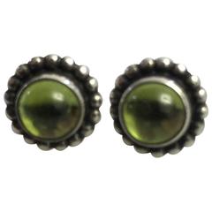 Georg Jensen Sterling Silver Earsticks with Clear Green Stone