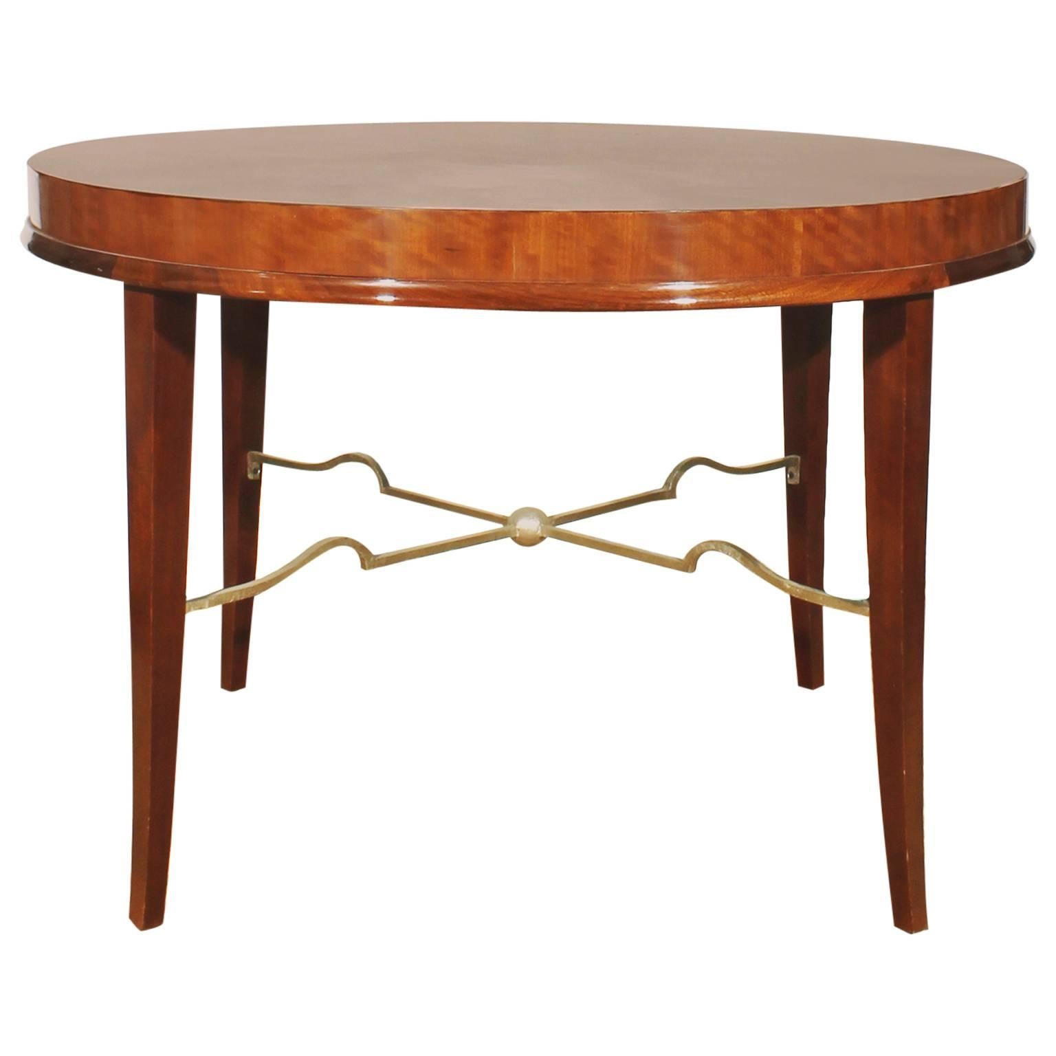 1940s Round sidetable by De Coene, mahogany, gilded spacer - Belgium