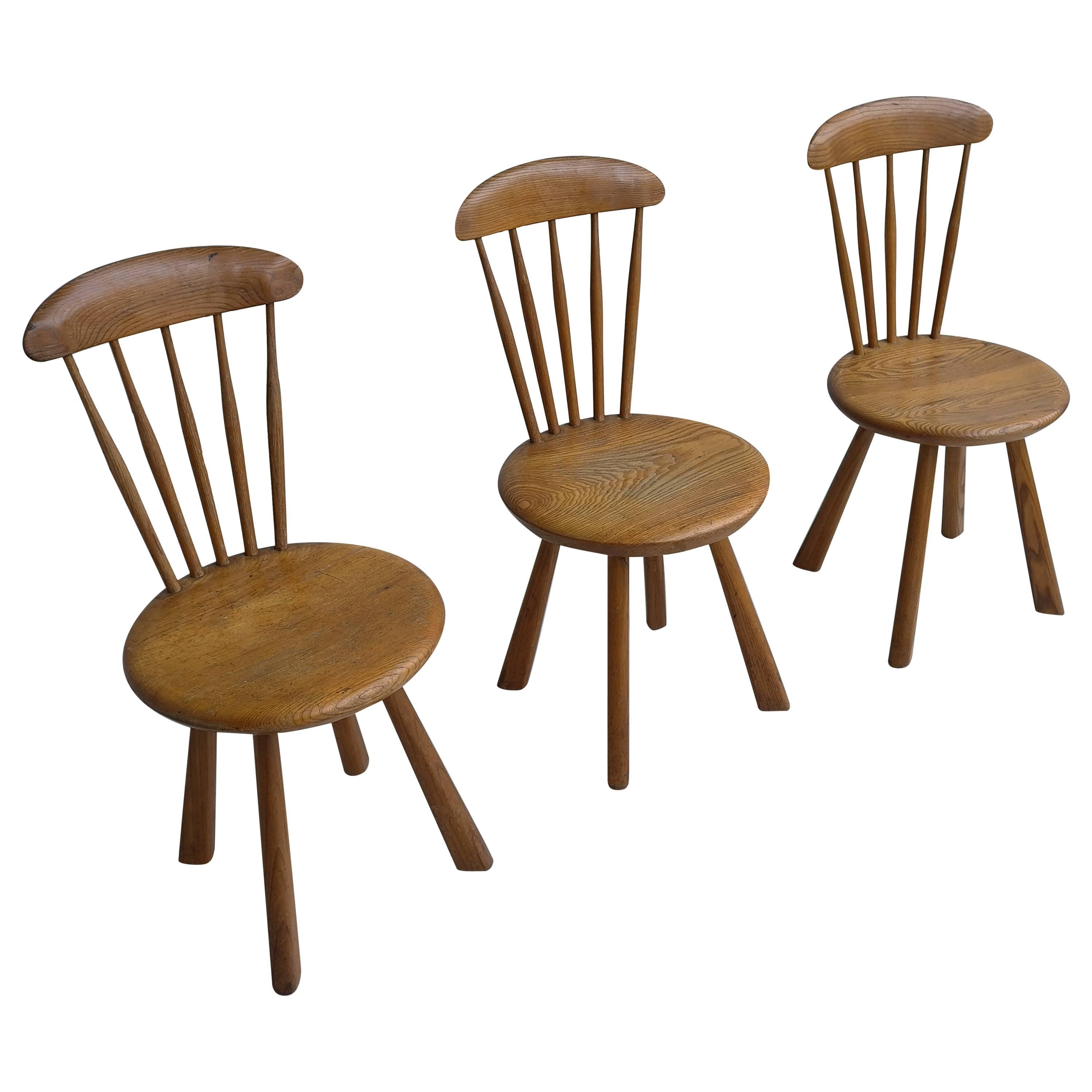 Solid pine side chairs, France 1950's