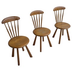 Solid pine side chairs, France 1950's