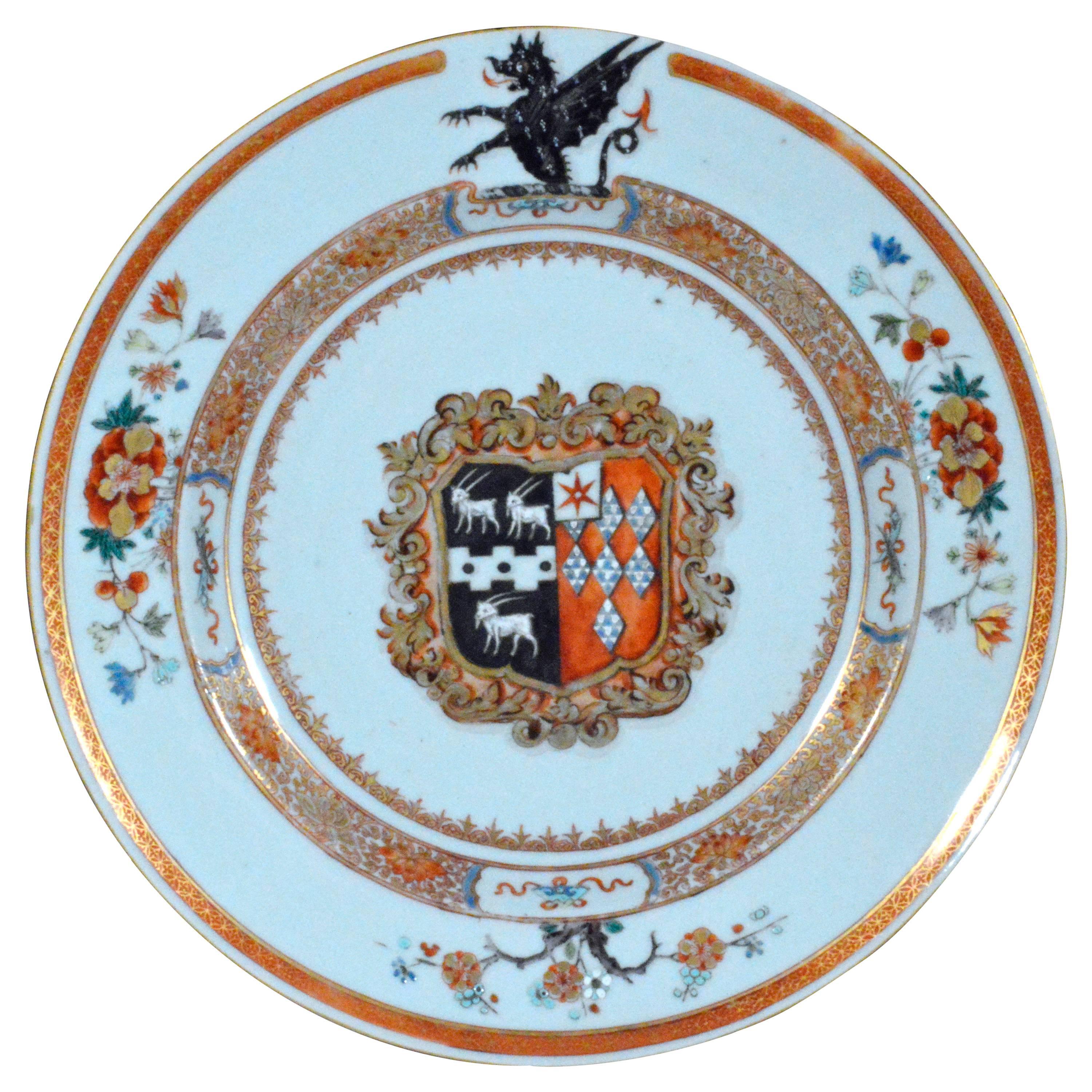 A Chinese Export Armorial Dish, Arms are of Mann impaling Guise.