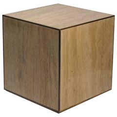 Travertine and Brass Cube Table
