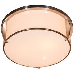 Art Deco Polished Nickel and White Glass Flush Mount Chandelier by Jean Perzel 2