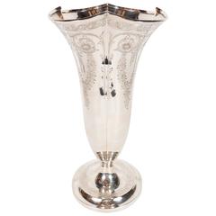 Magnificent Edwardian Trumpet Vase in Sterling Silver by Howard and Co.