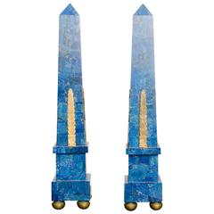 Paire d'obélisques en lapis-lazuli de style néoclassique