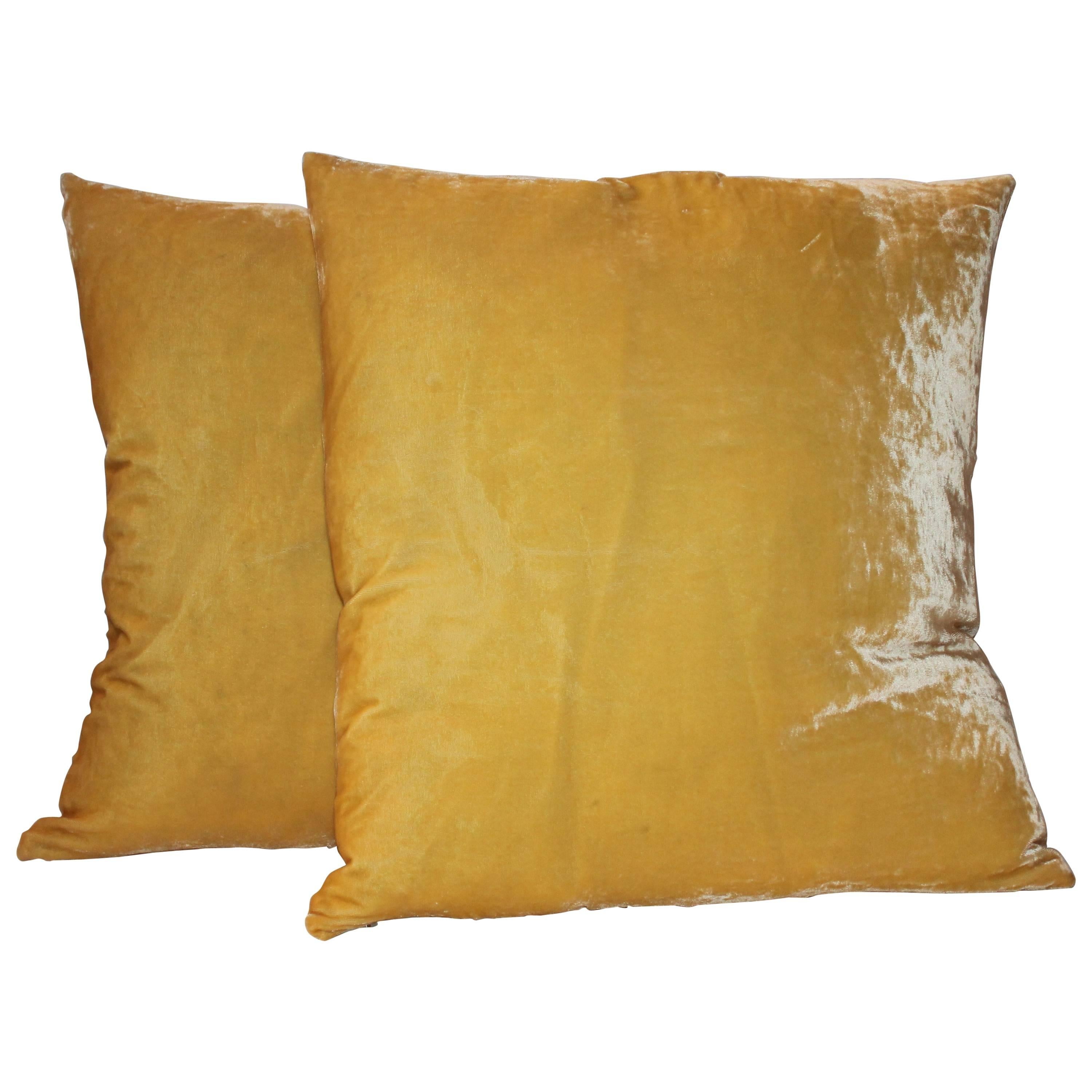 Pair of Golden Yellow Velvet Pillows