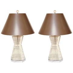 Pair of Lucite and Chrome Table Lamps