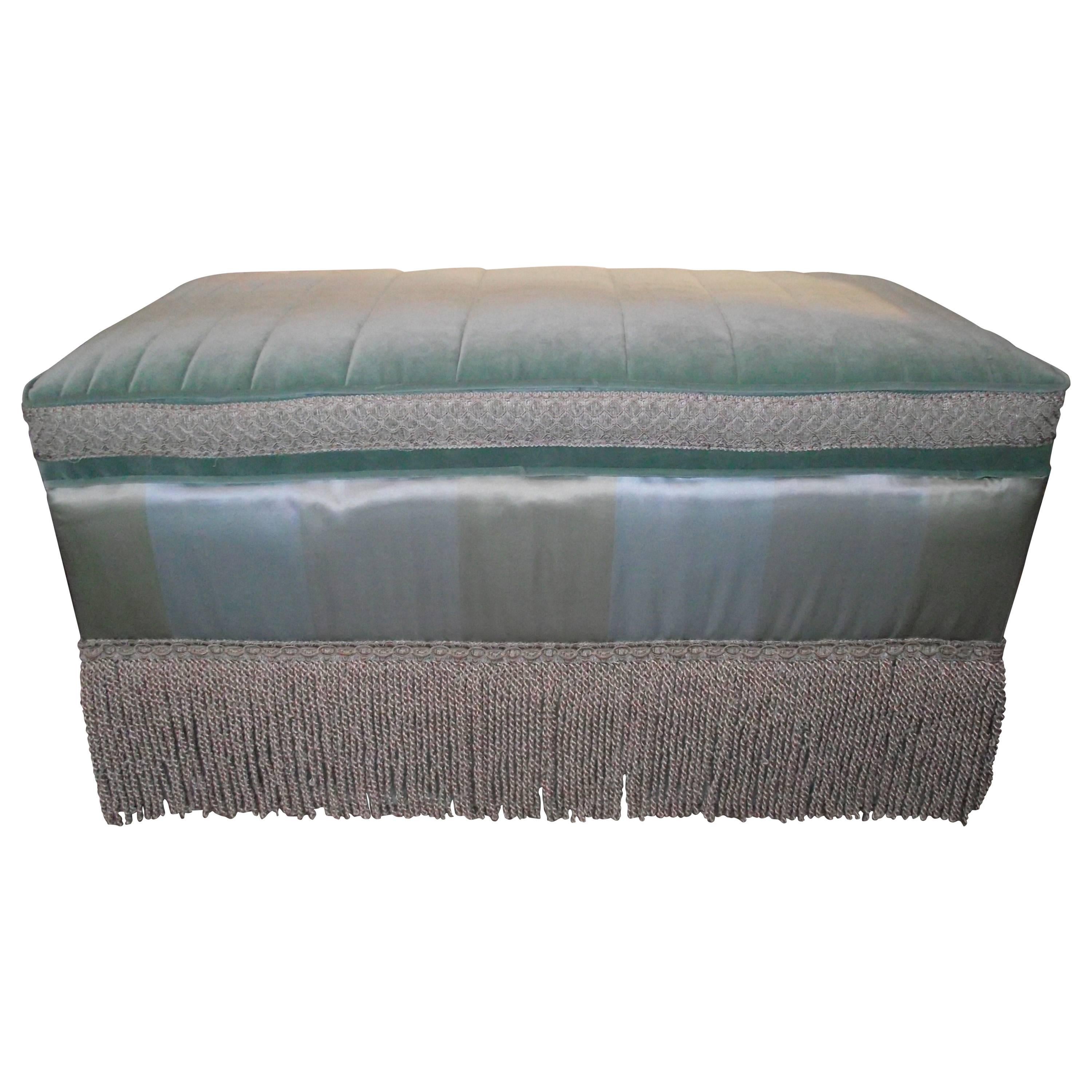 Ottoman, Cocktail Table Size in Cotton/Silk Blue and Green Stripe