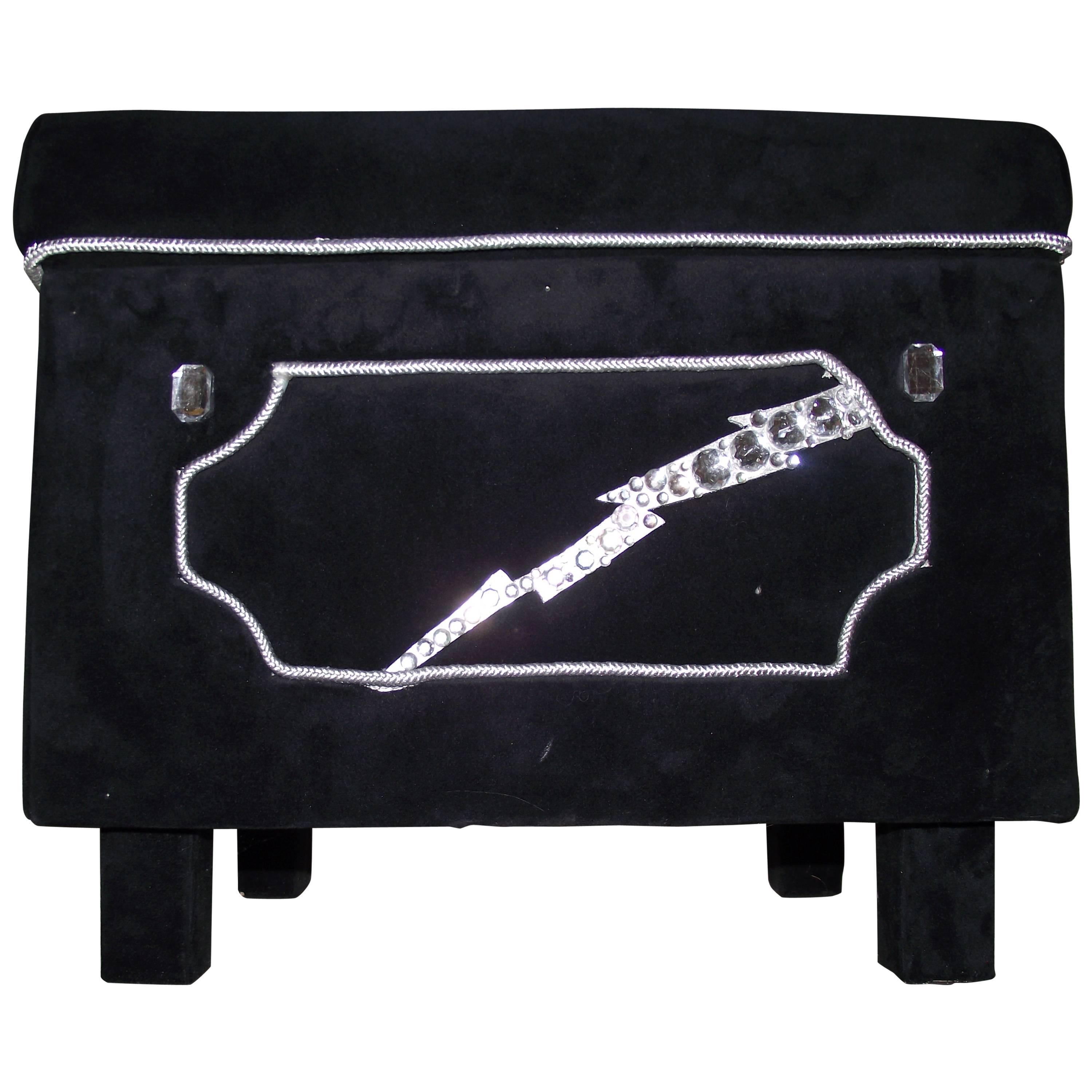 Ottoman, "Lightning Bolt" Storage Ottoman  Black Velvet , gifts for men For Sale