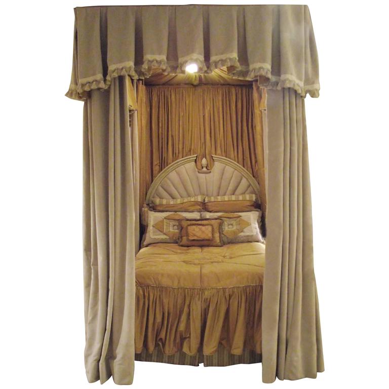 Silk Charmeuse Knife-Pleat Queen Bed Skirt with Pins, New, Slate Teal and  Sand For Sale at 1stDibs