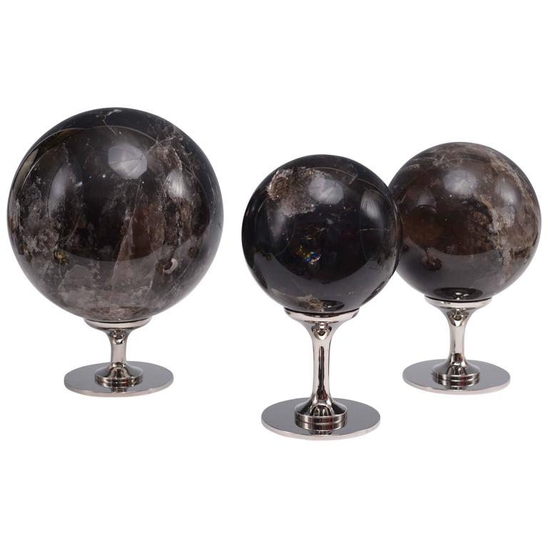 Group of Three Dark Rock Crystal Balls For Sale at 1stdibs