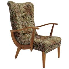 Multicolored Mid Century Modern Lounge Chair with Flower Design Fabric 1950s 2