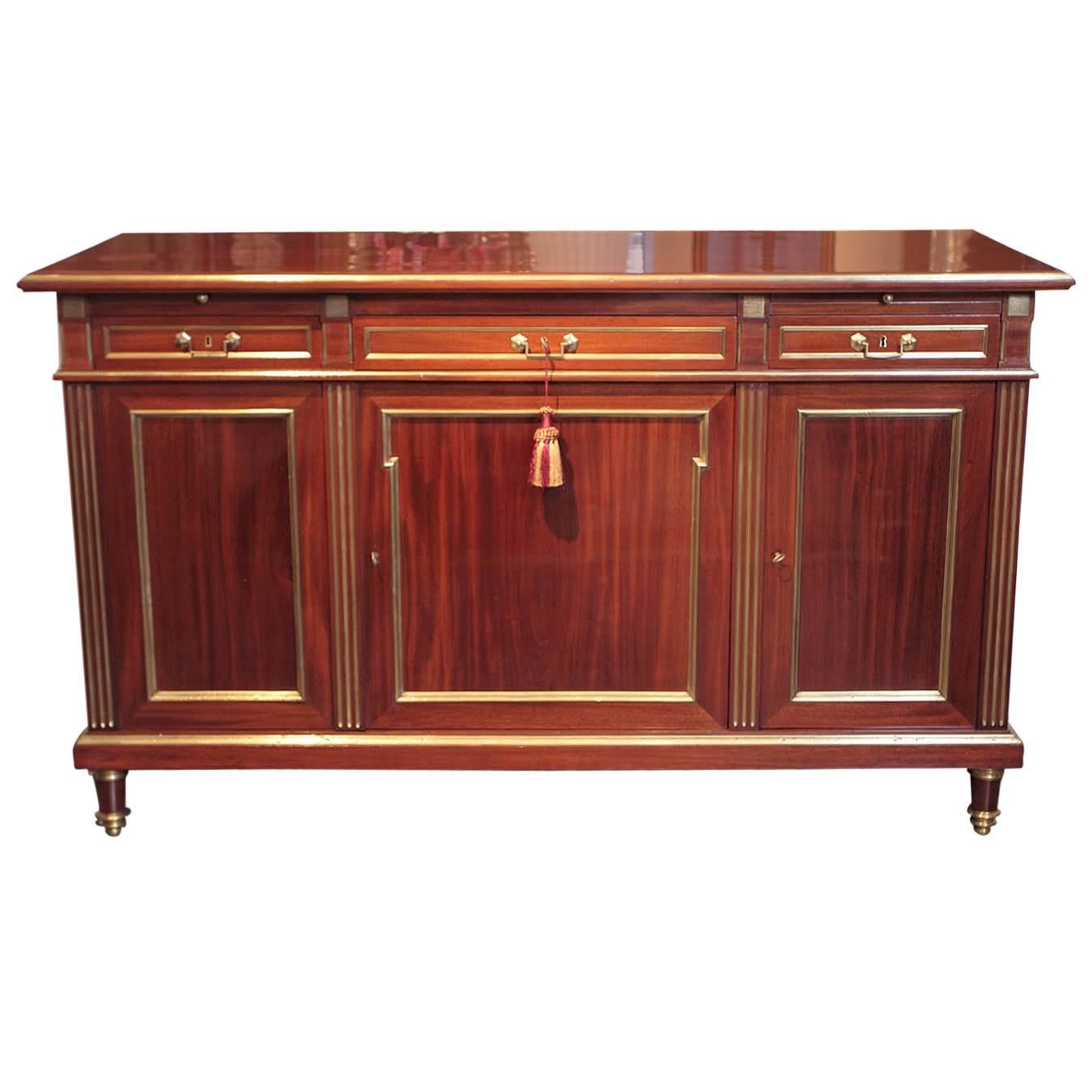 19th Century French Louis XVI Mahogany and Gilt Brass Inlaid Buffet For Sale