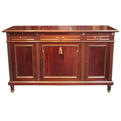 19th Century French Louis XVI Mahogany and Gilt Brass Inlaid Buffet