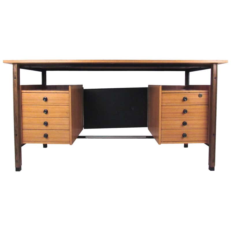 Midcentury Walnut Curved Desk, Floating Top at 1stDibs | curved mid ...
