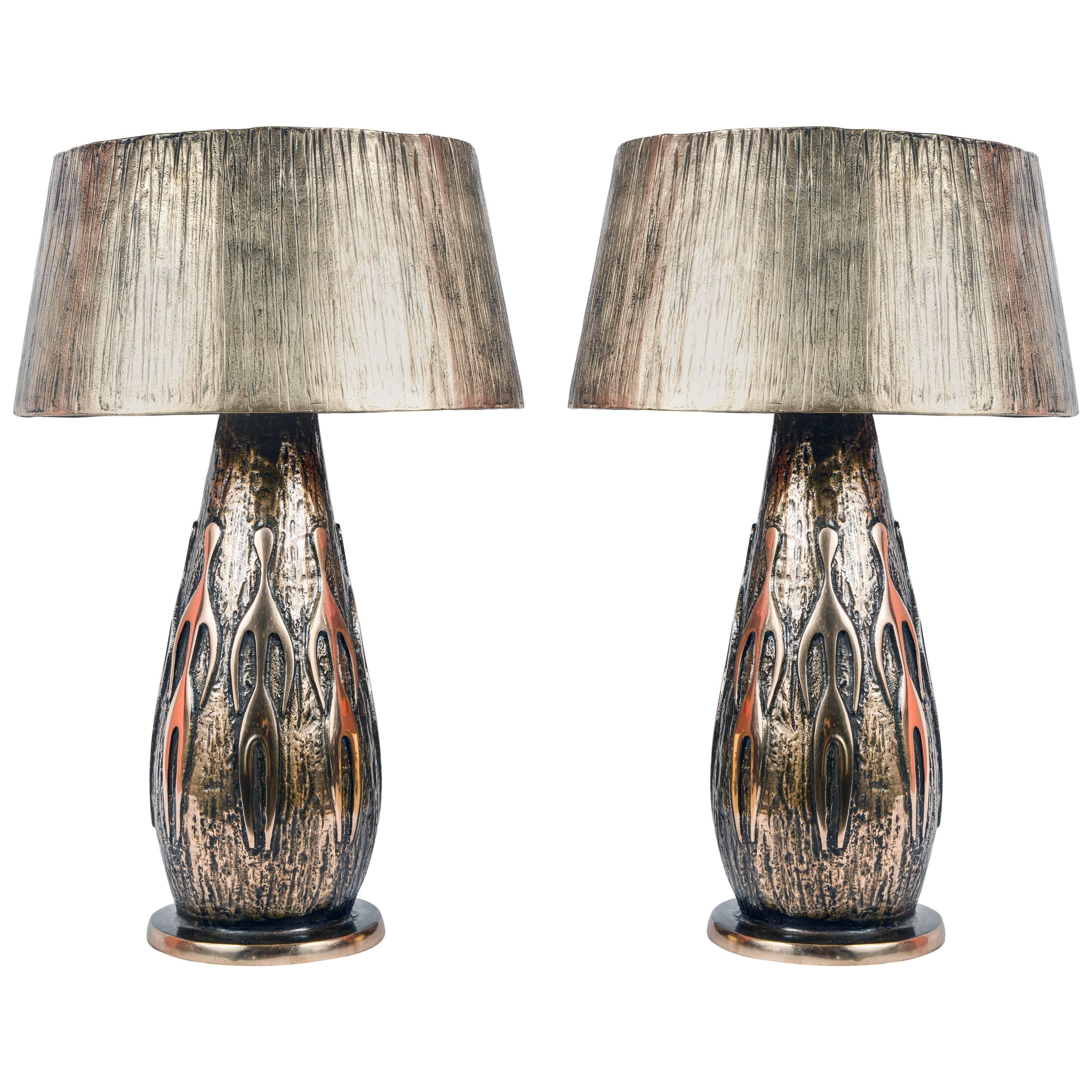 Pair of Bronze Table Lamps by Régis Royant