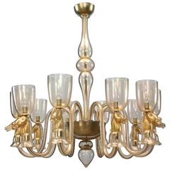 1940's Italian Gold-Dusted Murano Glass Chandelier Attributed to Seguso 7